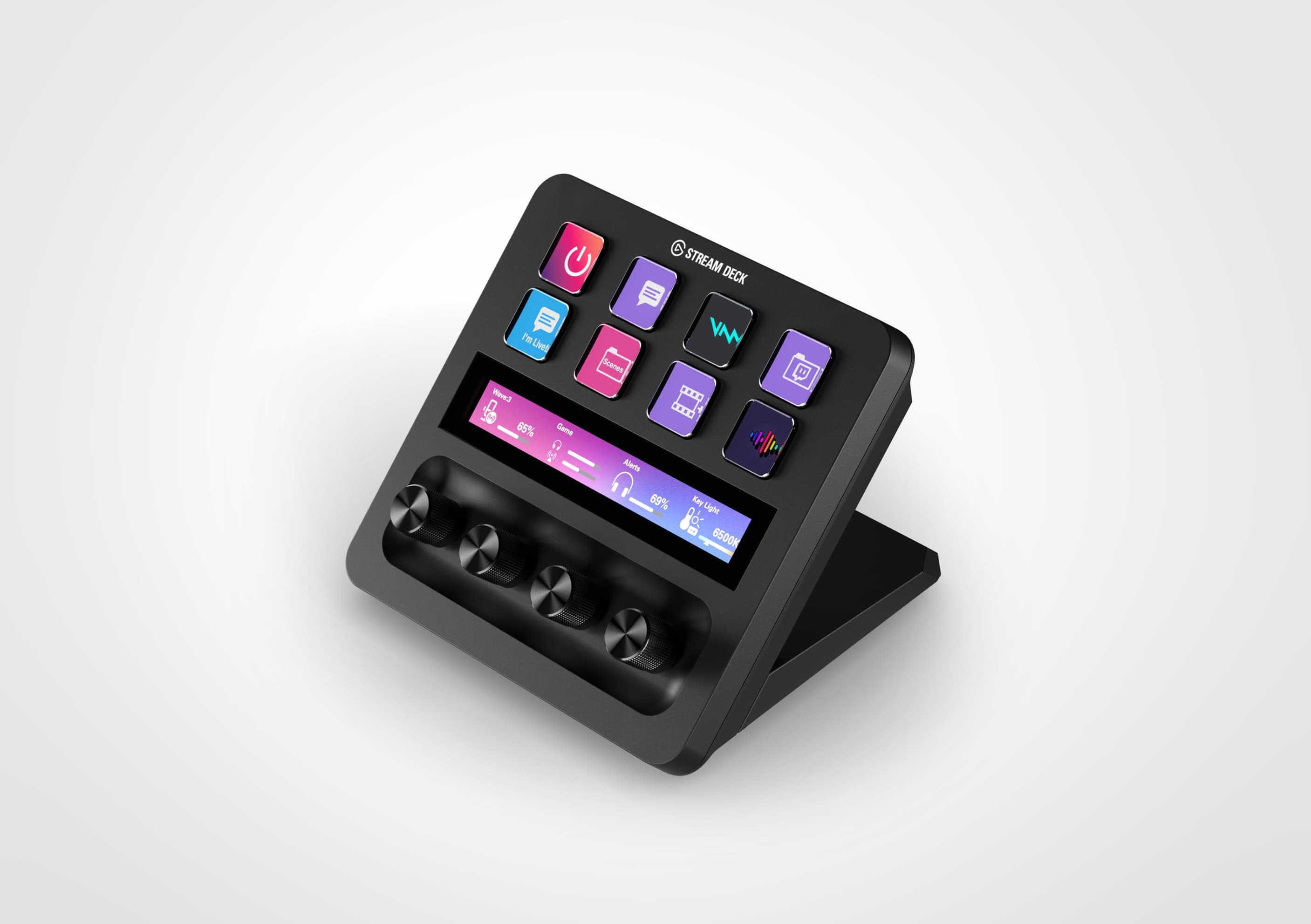 Elgato Stream Deck Plus with LCD keys and dials, product photograph