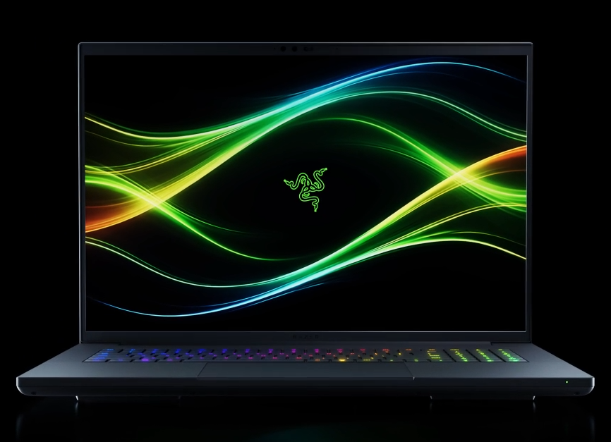 Razer Blade 18 (2026), 18-inch RTX 5090 laptop with Chroma RGB keyboard and Razer logo display, product photograph